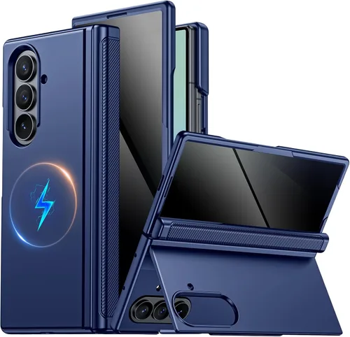 Vista 17 de CENMASO - Funda magnética para Samsung Galaxy Z Fold 7 con soporte, compatible con Magsafe, protección de bisagra, protector de pantalla, soporte