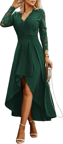 Vista 8 de Elegante vestido de noche de cóctel asimétrico alto y bajo de moda para mujer Azul Oscuro A