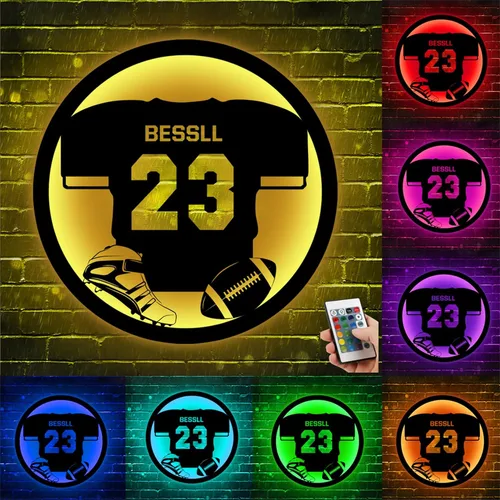 Vista 18 de Letrero de metal de béisbol personalizado con luz LED, nombre de camiseta de béisbol personalizable, número, decoración de pared, regalo para casco