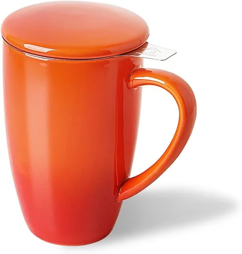 Vista 17 de Sweejar Taza de Té de Porcelana con Infusor y Tapa, Tetera con Filtro, Colador Infusor de Tazas de Té de Hojas Sueltas, 16 Fl Oz para Azul degradado
