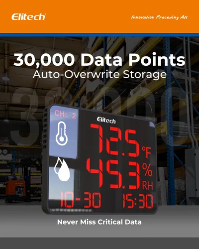 Vista 5 de Elitech Termómetro higrómetro Bluetooth reutilizable registrador de datos con pantalla grande de almacenamiento de datos, DR-230-THDE con doble