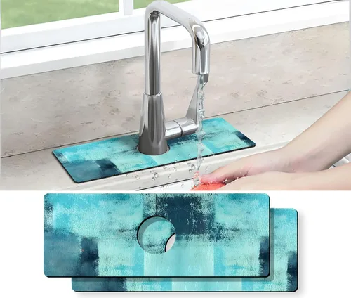 Vista 26 de Tapete protector contra salpicaduras para grifo de fregadero de cocina - 2 piezas, tapete súper absorbente de secado rápido, accesorios