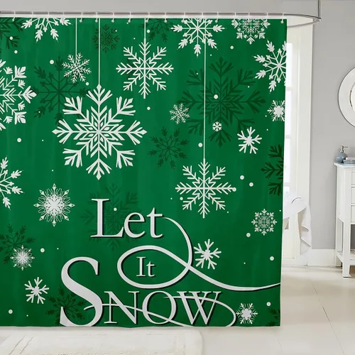 Vista 20 de Homewish Cortina de ducha de árbol de Navidad, juego de cortina de ducha de baño con diseño de copo de nieve dorado para niños y adultos, cortina