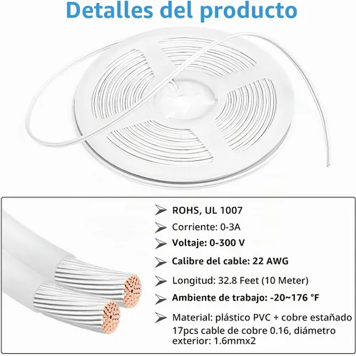 Vista 3 de RGBZONE - Cable de extensión de 2 pines para cableado LED doméstico, 0-3A