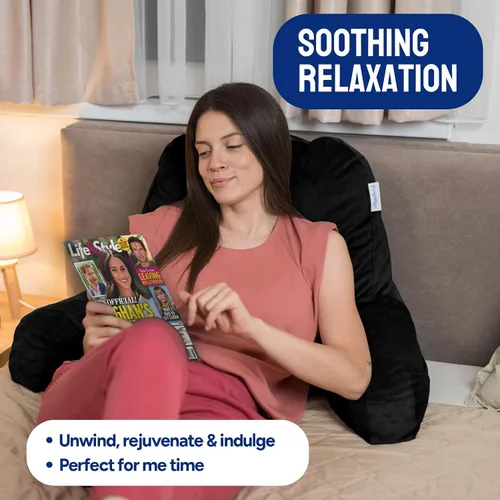 Vista 7 de ComfortSpa - Almohada de lectura para cama tamaño adulto, almohada de respaldo con brazos, bolsillos y funda lavable; Úsela como almohada de cama