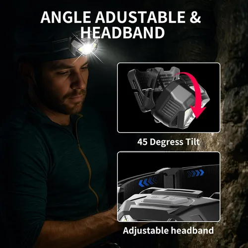 Vista 2 de WARSUN - Linterna frontal recargable, luz LED ajustable con sensor