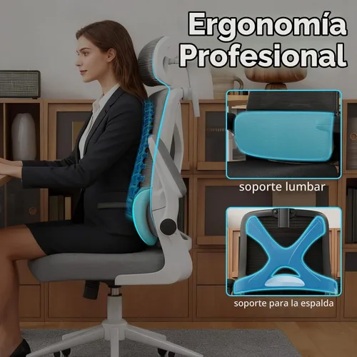 Vista 8 de Silla ergonómica de oficina – Silla de escritorio con reposacabezas ajustable soporte lumbar silla de computadora – Silla cómoda de malla