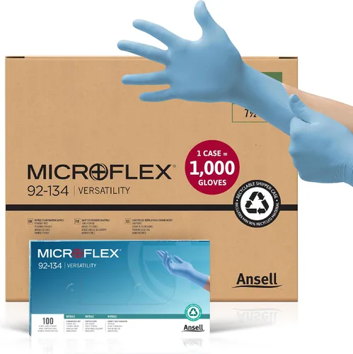 Vista 9 de Microflex 92-134 - Guantes desechables de nitrilo sin polvo para limpieza con puntas de dedos texturizadas
