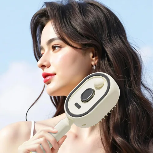 Vista 5 de Cepillo de vapor eléctrico para cabello con spray de agua, cepillo de vapor desenredante para cabello corto, reduce el encrespamiento, nutre