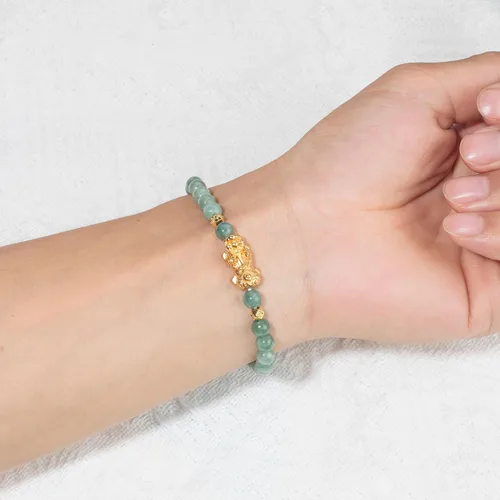 Vista 4 de Fengshui Pulsera de riqueza verde Pulsera de jade real para mujer Atrae pulseras adineradas afortunadas
