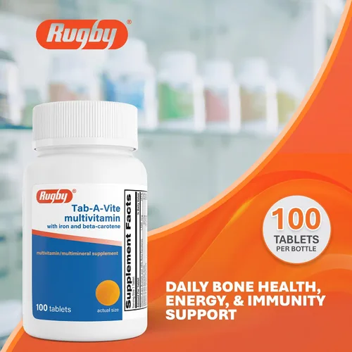 Vista 2 de Rugby Tab-A-Vite Multivitamínico con hierro y betacaroteno – Multivitamínico diario para adultos, apoya la salud general, suplemento multimineral