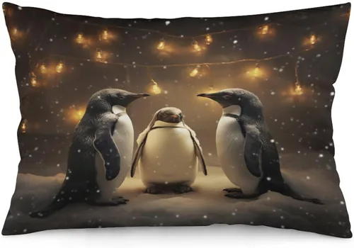 Vista 10 de Fundas de almohada con diseño de pingüinos de Navidad de 12 x 20 pulgadas, diseño de pingüinos en acuarela de Navidad, fundas de almohada