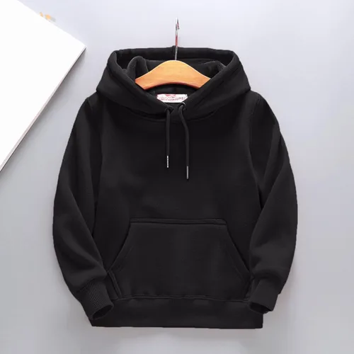 Vista 2 de Sudadera con capucha cepillada de manga larga para niños y niñas, sudadera con capucha gruesa y cálida con cordón