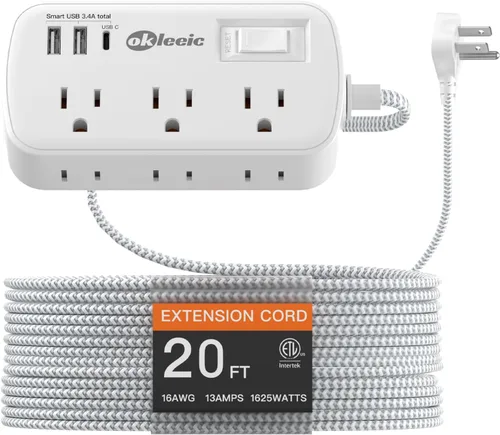 Vista 14 de Regleta de alimentación con protección contra sobretensiones PD de 20 W USB C, regleta de alimentación para viajes con 3 puertos USB (1 USB C) y 6