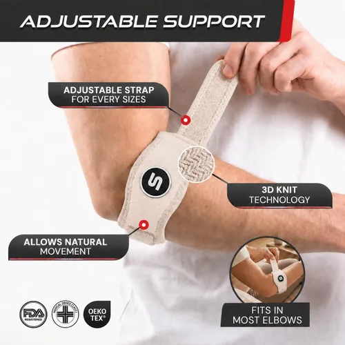 Vista 3 de Sleeve Stars - Codera de Codo de Tenis para Mujeres - Correa de Tenis Ajustable, Codera de Codo de Golfista para Hombres, Contrafuerza para Codo