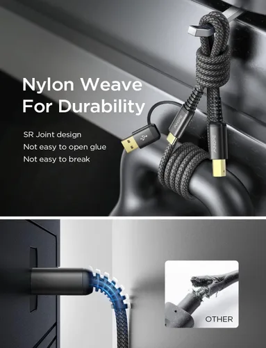 Vista 7 de AINOPE - Cable de impresora de 2 metros negro, cable USB para MacBook Pro USB A y USB C a USB-B 2.0, cable MIDI USB C de nylon trenzado nuevo, nunca