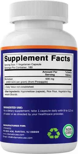 Vista 9 de Vitamatic Suplemento de bromelina 500 mg – 2400 GDU/g – 180 cápsulas – 2 paquetes 2400 GDU/g, Enzyme Supplement, Supports Healthy Protein