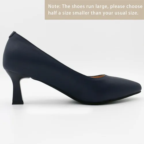 Vista 4 de ALLURENANA Zapatos de tacón bajo para mujer, puntera puntiaguda, gruesos, cómodos, sin cordones, tacón de bloque, puntera cerrada, zapatos de vestir