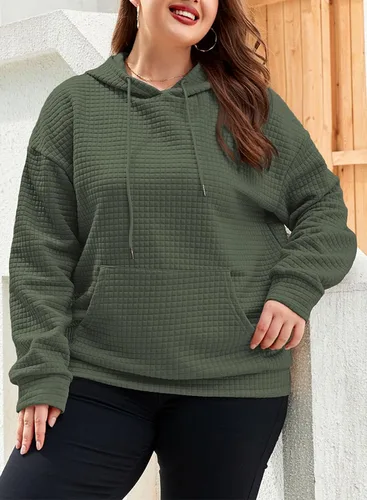 Vista 2 de Eytino Sudaderas con capucha para mujer, talla grande, casual, de manga larga, con cordón y bolsillo (1X-5X)
