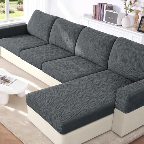 Vista 17 de VANSOFY Fundas de cojín para sofá seccional, Fundas de cojín de sofá de jacquard elásticas, Fundas protectoras lavables para muebles de sofá