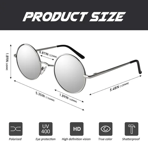 Vista 41 de CGID Gafas de sol unisex polarizadas redondas E01 Lennon