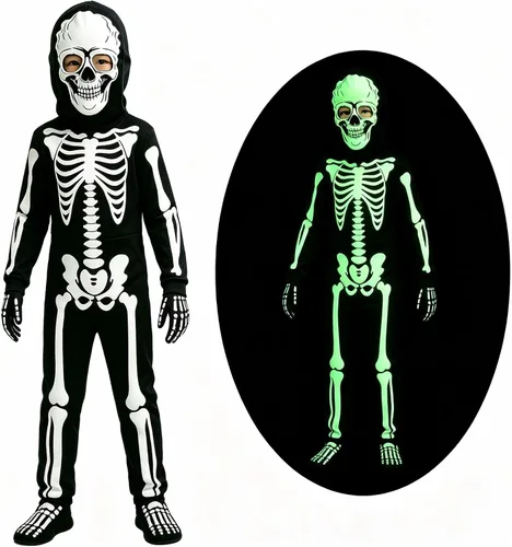 Vista 9 de Disfraz de esqueleto de Halloween para niños, body de esqueleto que