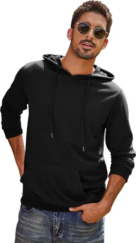 Vista 2 de COOFANDY Sudaderas con capucha para hombre, casual, ligera, de manga larga, atléticas, con bolsillo