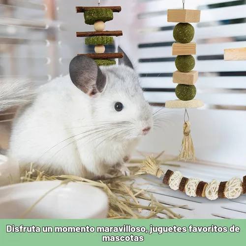 Vista 7 de WDEFUN 3 juguetes masticables de conejo, juguete de conejo colgante natural para masticar, golosinas para conejillos de indias, hámsters, jerbos