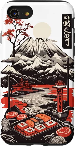 Vista 18 de Aesthetic Sushi Design Vintage Colour Woodcut Ukiyo-E Style Case for iPhone 16