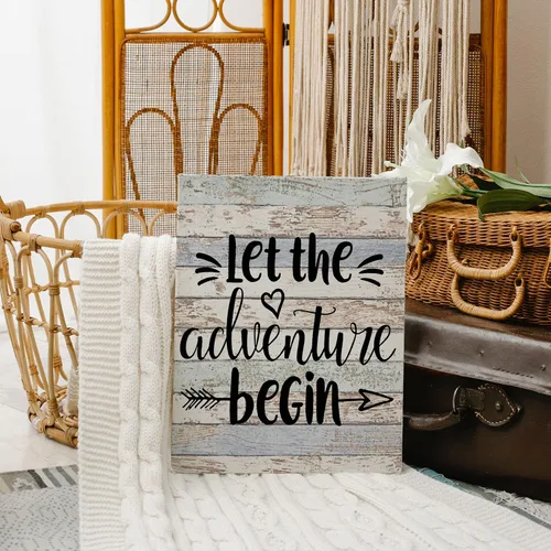 Vista 3 de Let The Adventure Begin - Lienzo decorativo para pared, enmarcado para sala de caravana, baño, decoración de remolques, 11 x 14 pulgadas, regalos