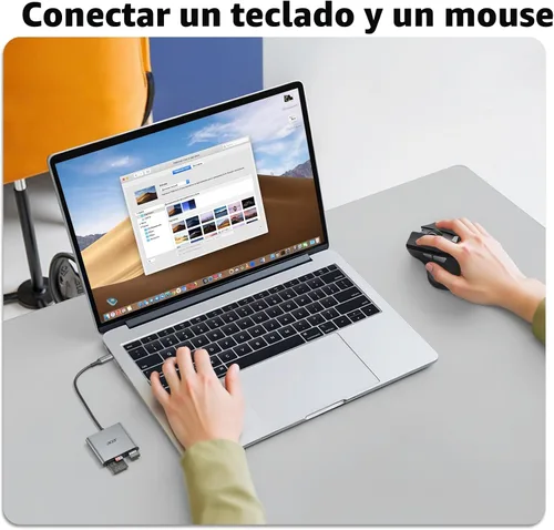Vista 6 de Acer Lector de tarjetas SD USB C, lector de tarjetas de memoria 3 en 1 con ranuras dobles y USB 3.0, adaptador de tarjeta micro SD para iPhone 16/15