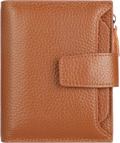 Vista 50 de Lavemi Pequeña cartera compacta para mujer, con bloqueo RFID, de piel auténtica, plegable, con ventanas de identificación