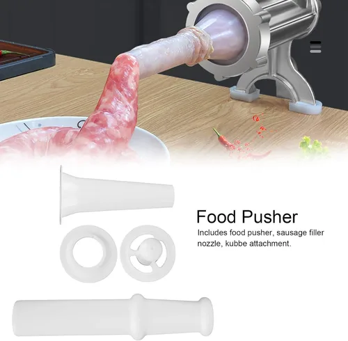 Vista 4 de Accesorio para molinillo de alimentos para batidoras de pie de cocina con empujador universal de alimentos + boquilla de relleno de salchichas +