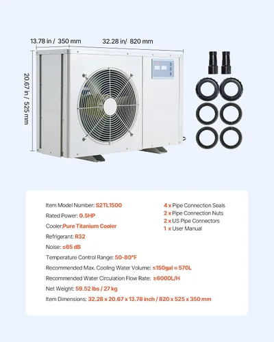 Vista 7 de VEVOR Enfriador de acuario de 150 galones, enfriador de agua de 1/2 HP para hidroponía, enfriamiento rápido para pecera, ajolote, arrecife de coral