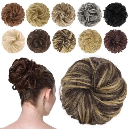 Vista 48 de FESHFEN Pieza de Cabello de Moño Desordenado - Extensiones de Coleteros de Moño de Cabello Ondulado Rizado Elástico Postizos Sintéticos para Mujeres