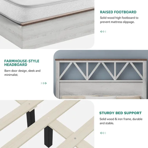 Vista 5 de YITAHOME Marco de cama tamaño completo con cabecera de 47.2'', plataforma de marco de cama de madera rústica con listones, resistente y silencioso