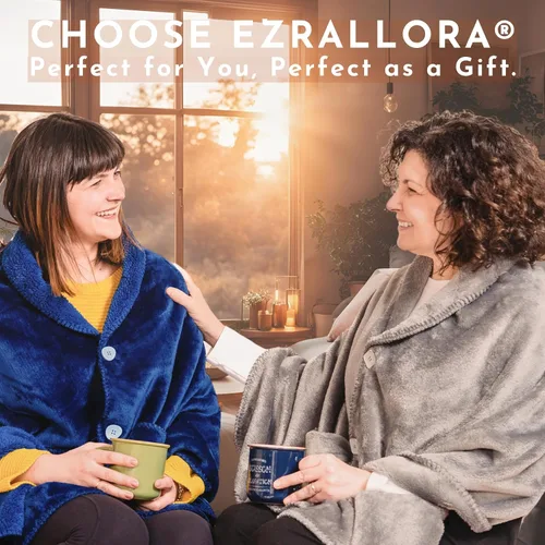 Vista 7 de EzrAllora Manta Poncho de Doble Capa Premium para Mujeres -Ponte y Listo Sin Mangas- Chal de Vellón Sherpa con Bolsillos - Manta Vestible - Regalos