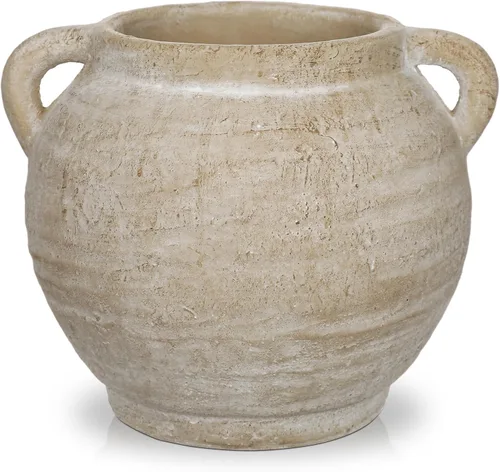 Vista 13 de Briful Jarrón rústico de cerámica de 5 pulgadas, jarrones con textura vintage desgastada, 3.5 pulgadas de boca ancha, jarrón de cerámica para ramas
