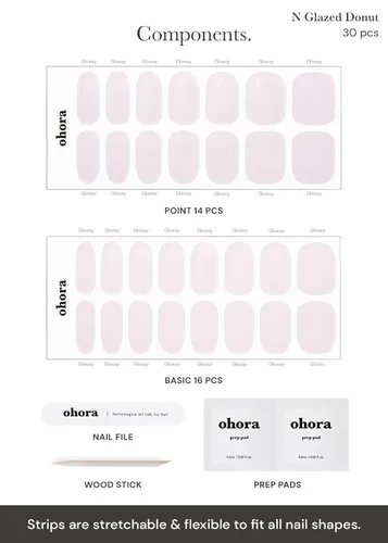 Vista 6 de ohora Tiras de uñas de gel semicuradas (N Glazed Donut), rango de tamaño extendido, funciona con cualquier lámpara, calidad de salón, larga