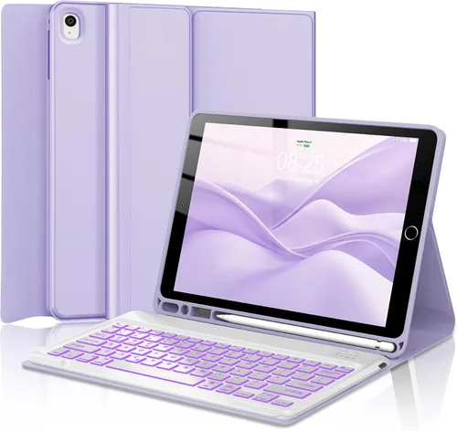 Vista 22 de Funda con teclado táctil para iPad de 9ª/8ª/7ª generación de 10.2 pulgadas, Pro 10.5, Air 3ª generación, funda inteligente con soporte para lápices