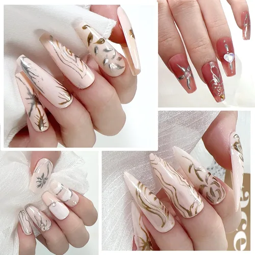 Vista 3 de Gel de pintura metálica de 2 x 0.3 fl oz, esmalte de uñas plateado y dorado, pintura de metal 3D, esmalte de gel de dibujo de espejo, esmalte