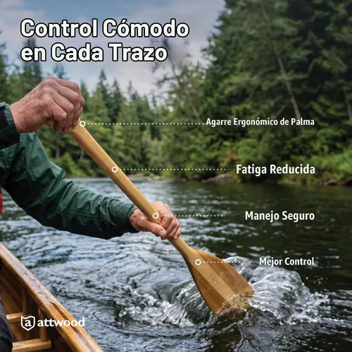 Vista 3 de Attwood Wooden Canoe Paddle, Ergonomic Grip, Premium Wood Construction, Protective Finish