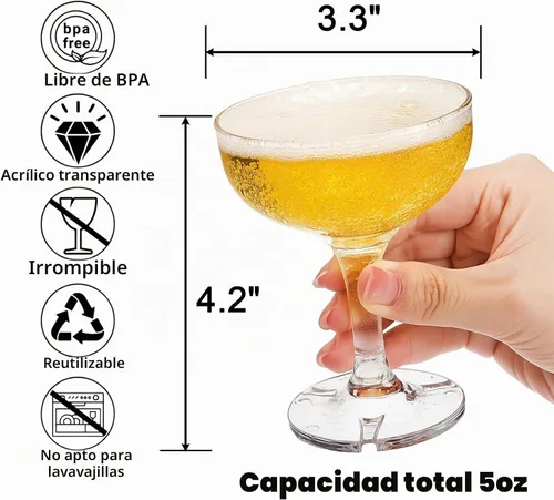 Vista 2 de Peohud Juego de 20 vasos de cóctel Coupé, vasos pequeños de martini acrílicos de 5 onzas, tazas de champán reutilizables para fiestas, hogar, bar