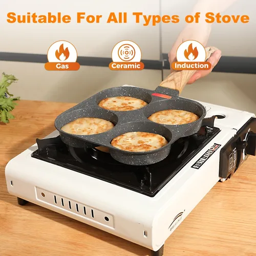 Vista 4 de AHFLRITO Sartén antiadherente para huevos de 4 tazas, sartén saludable de aluminio para omelette, sartén para tortilla de desayuno para huevos