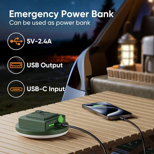 Vista 5 de Eventek Linterna de campamento de 12000 mAh, luces LED ultra brillantes con 4 modos y magnética, linterna recargable impermeable IPX5 para cortes