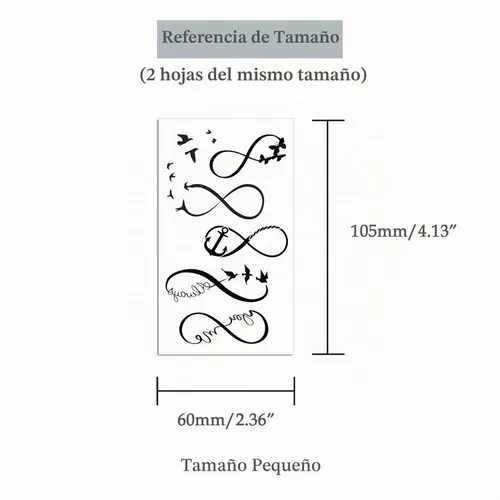 Vista 5 de 2 hojas Mobius Infinity mariposa ancla pájaro tatuaje temporal K-488