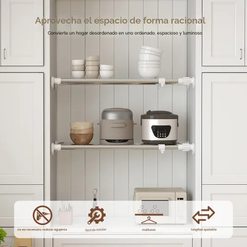 Vista 3 de Hershii - Estantería y barra extensible para armarios, estante de almacenamiento de metal expansible,organizador ajustable, separador para armarios