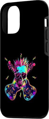 Vista 2 de iPhone 15 Streetwear Synthwave 80s 90s skull rock music bass guitar Case