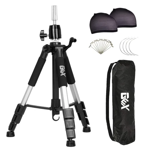 Vista 7 de GEXWORLDWIDE - Soporte de trípode de maniquí de 55 pulgadas, resistente para peluca, bloque de lona, cabeza de maniquí para peluquería cosmetológica
