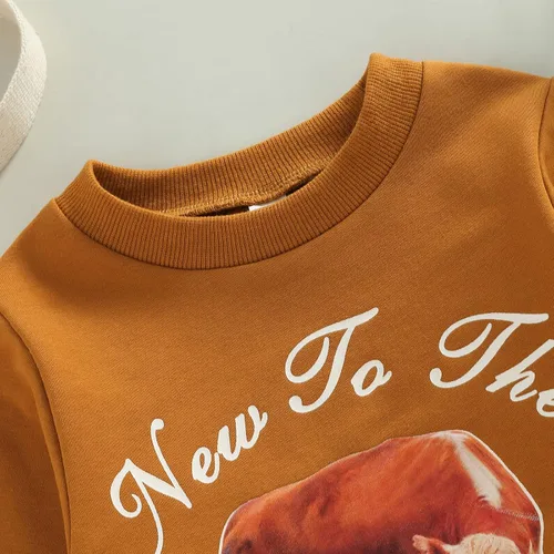 Vista 3 de Adobabirl Ropa de bebé occidental para niña, con estampado de vaca, sudadera de gran tamaño para bebé, lindo traje de otoño e invierno